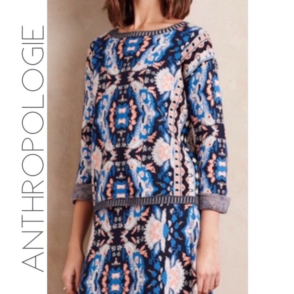 Anthropologie Blue and Pink Patterned Sweater